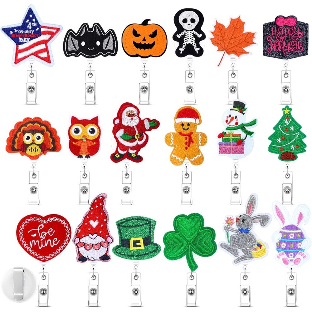 18 Pcs Christmas Felt Badge Reels Retractable Christmas Badge Holders with Allig